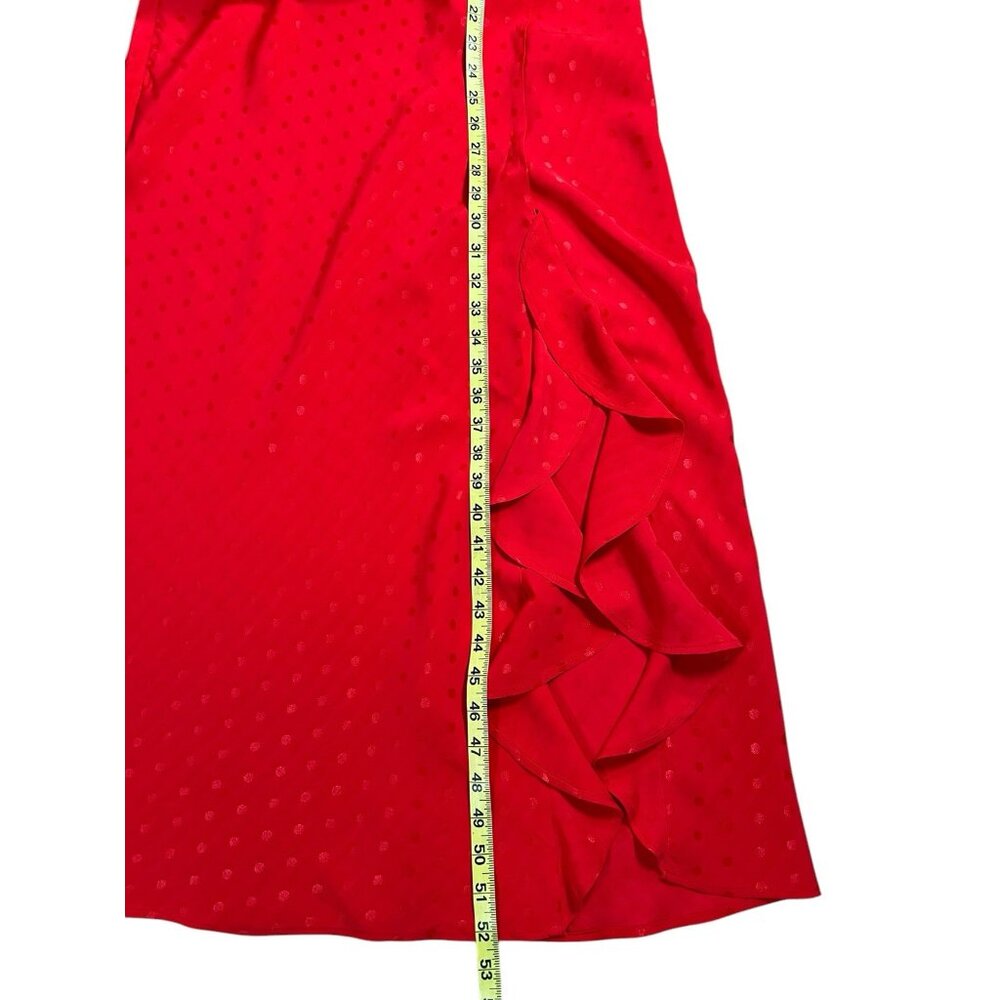ZARA Women Red Jacquard Dotted Slip Dress Ruffle Medium Size Holiday Christmas - Picture 11 of 16